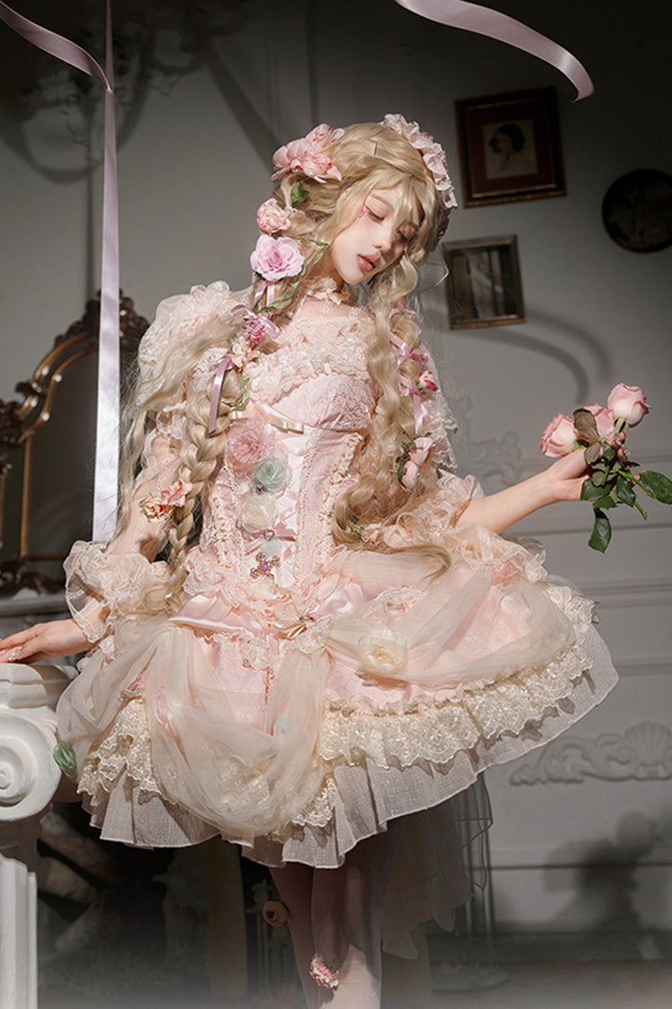 Lolita JSK Dress - Dream Garden, Pink, Lace Trim, Ruffled, Embroidered - additional product view 2
