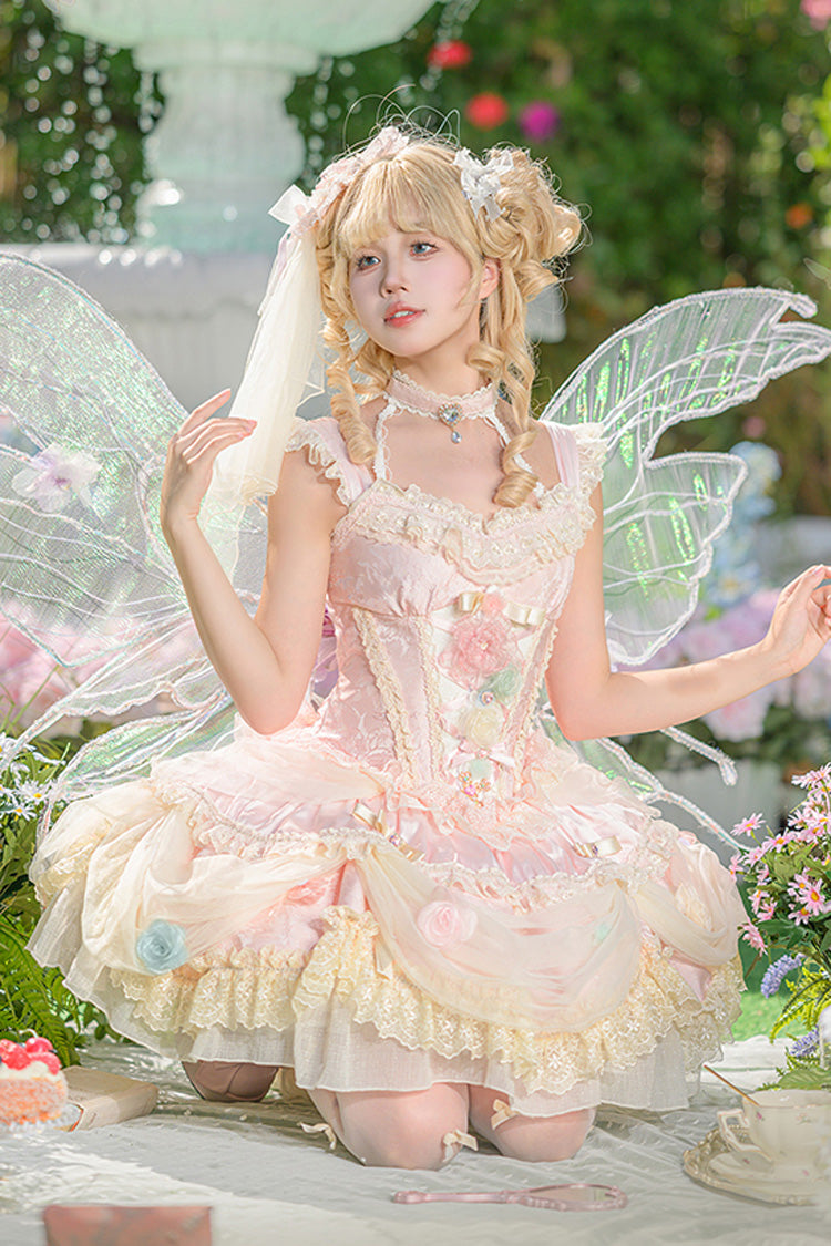 Lolita JSK Dress - Dream Garden, Pink, Lace Trim, Ruffled, Embroidered - additional product view 3