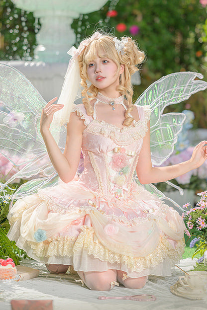 Lolita JSK Dress - Dream Garden, Pink, Lace Trim, Ruffled, Embroidered - additional product view 3