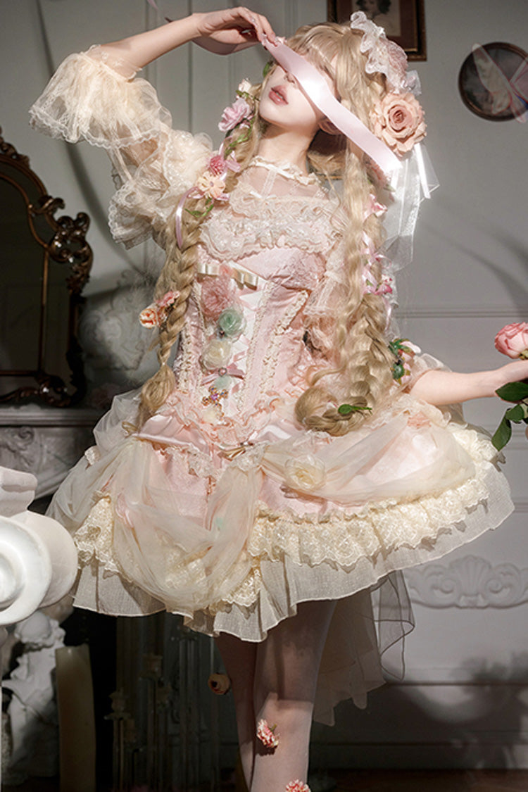 Lolita JSK Dress - Dream Garden, Pink, Lace Trim, Ruffled, Embroidered - additional product view 4
