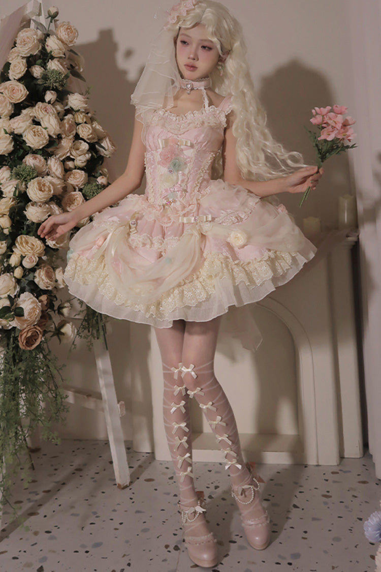 Lolita JSK Dress - Dream Garden, Pink, Lace Trim, Ruffled, Embroidered - additional product view 5