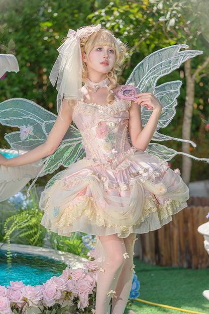 Lolita JSK Dress - Dream Garden, Pink, Lace Trim, Ruffled, Embroidered - additional product view 9
