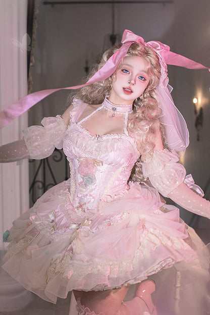 Lolita JSK Dress - Dream Garden, Pink, Lace Trim, Ruffled, Embroidered - additional product view 11