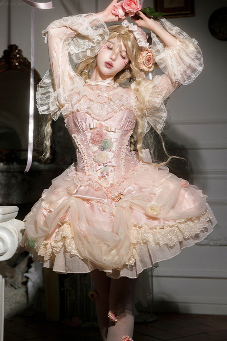 Lolita JSK Dress - Dream Garden, Pink, Lace Trim, Ruffled, Embroidered - main product image