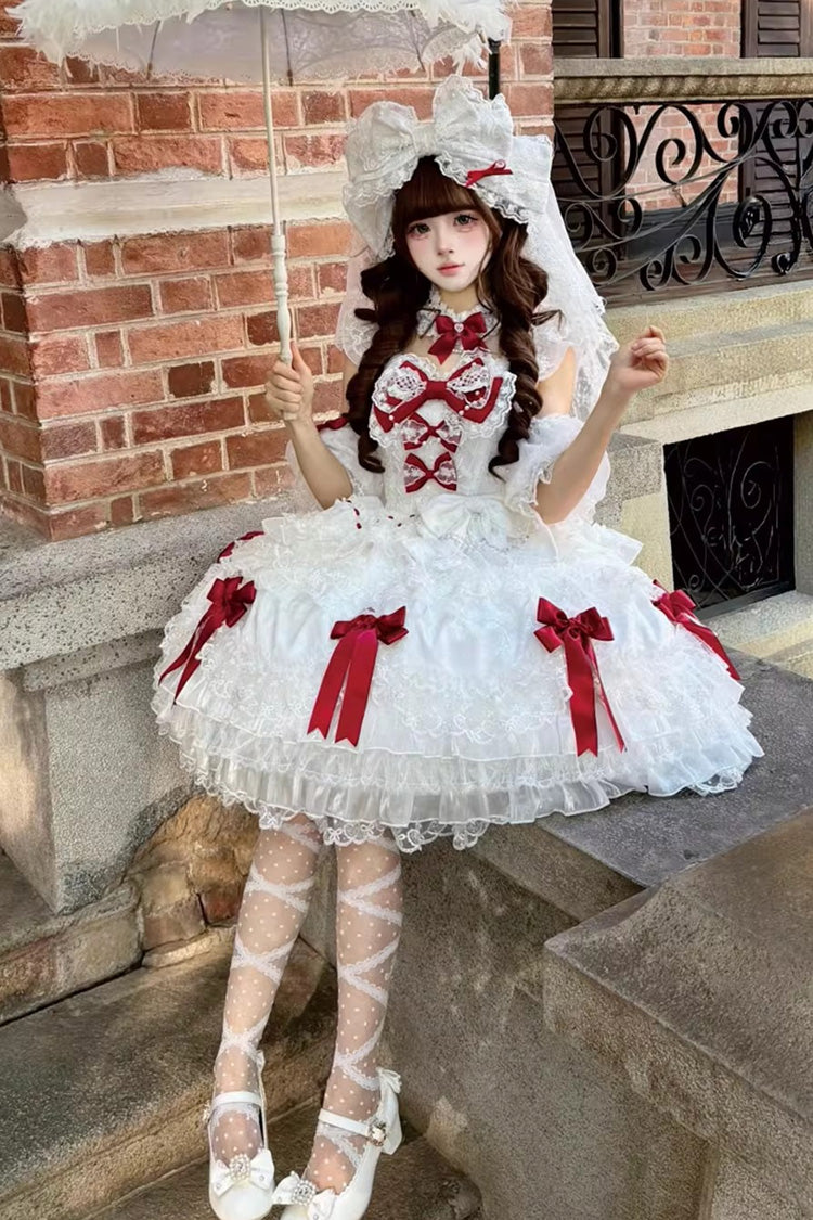 Lolita JSK Dress - Dream Of The Misty Moon, White, Layered, Sweet Style, Bow Detail - additional product view 2