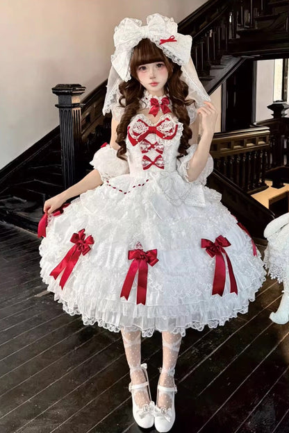 Lolita JSK Dress - Dream Of The Misty Moon, White, Layered, Sweet Style, Bow Detail - additional product view 3