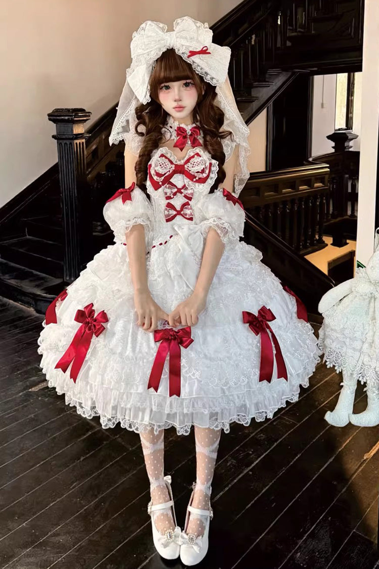 Lolita JSK Dress - Dream Of The Misty Moon, White, Layered, Sweet Style, Bow Detail - additional product view 4