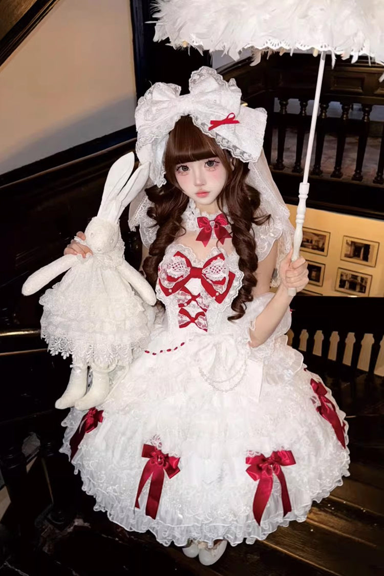 Lolita JSK Dress - Dream Of The Misty Moon, White, Layered, Sweet Style, Bow Detail - additional product view 5