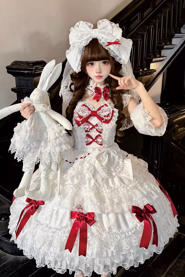 Lolita JSK Dress - Dream Of The Misty Moon, White, Layered, Sweet Style, Bow Detail - main product image