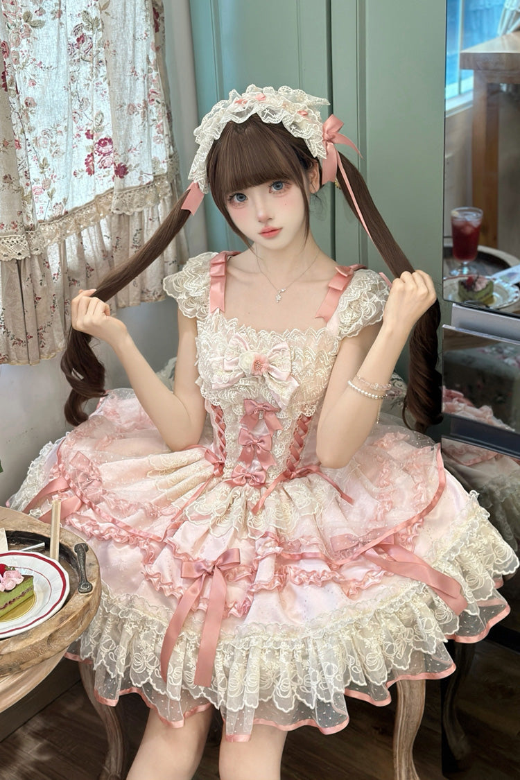 Lolita JSK Dress - Dreaming Butterfly, Pink, Lace Trim, Ruffled, Layered - additional product view 2