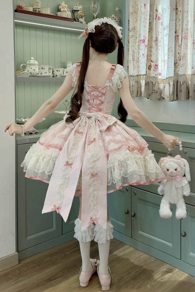 Lolita JSK Dress - Dreaming Butterfly, Pink, Lace Trim, Ruffled, Layered - additional product view 3