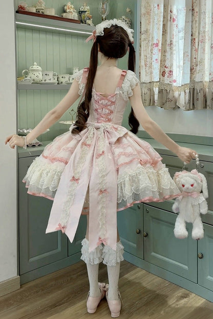 Lolita JSK Dress - Dreaming Butterfly, Pink, Lace Trim, Ruffled, Layered - additional product view 3