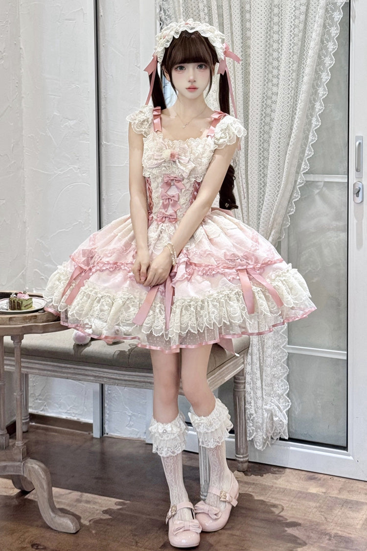 Lolita JSK Dress - Dreaming Butterfly, Pink, Lace Trim, Ruffled, Layered - additional product view 4