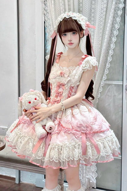 Lolita JSK Dress - Dreaming Butterfly, Pink, Lace Trim, Ruffled, Layered - additional product view 5
