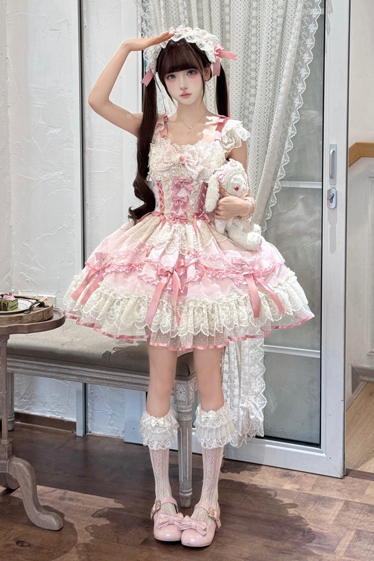 Lolita JSK Dress - Dreaming Butterfly, Pink, Lace Trim, Ruffled, Layered - additional product view 6