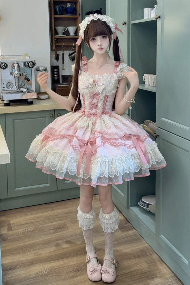 Lolita JSK Dress - Dreaming Butterfly, Pink, Lace Trim, Ruffled, Layered - additional product view 7