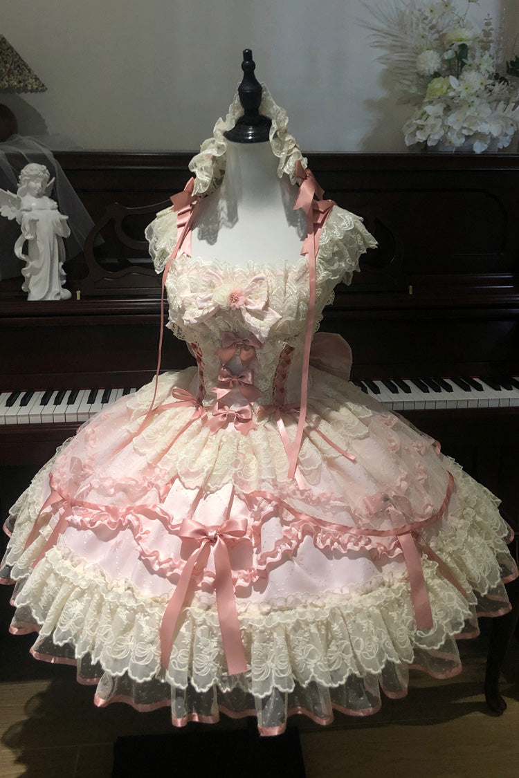 Lolita JSK Dress - Dreaming Butterfly, Pink, Lace Trim, Ruffled, Layered - additional product view 8