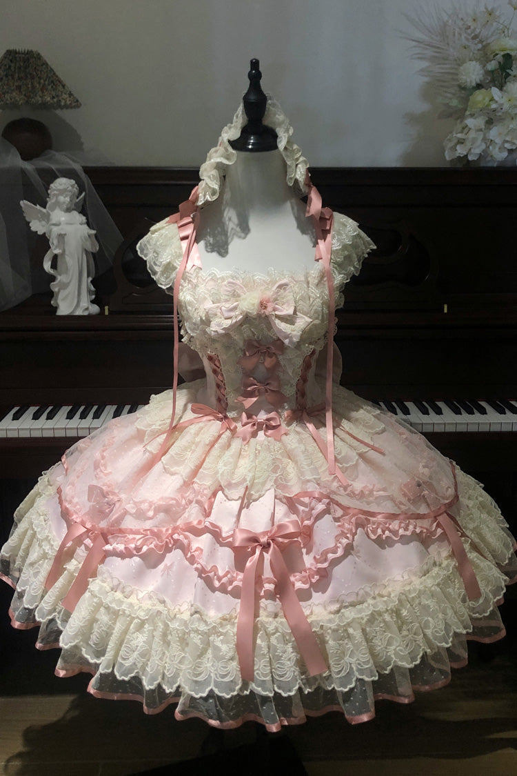 Lolita JSK Dress - Dreaming Butterfly, Pink, Lace Trim, Ruffled, Layered - additional product view 9