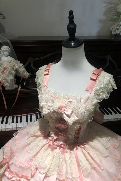 Lolita JSK Dress - Dreaming Butterfly, Pink, Lace Trim, Ruffled, Layered - additional product view 10