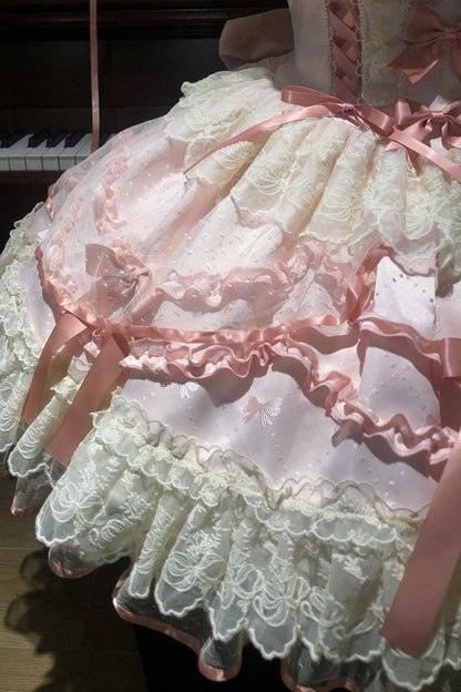Lolita JSK Dress - Dreaming Butterfly, Pink, Lace Trim, Ruffled, Layered - additional product view 11