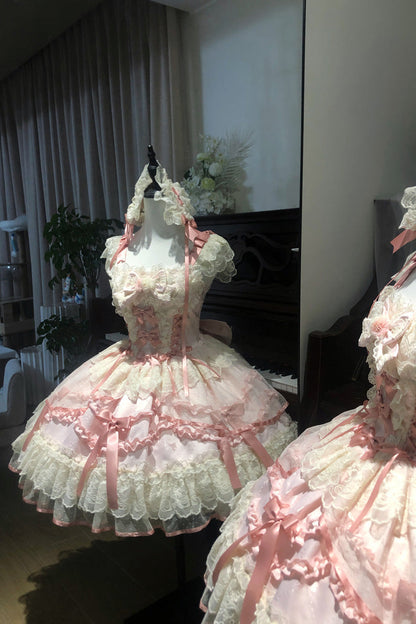 Lolita JSK Dress - Dreaming Butterfly, Pink, Lace Trim, Ruffled, Layered - additional product view 12