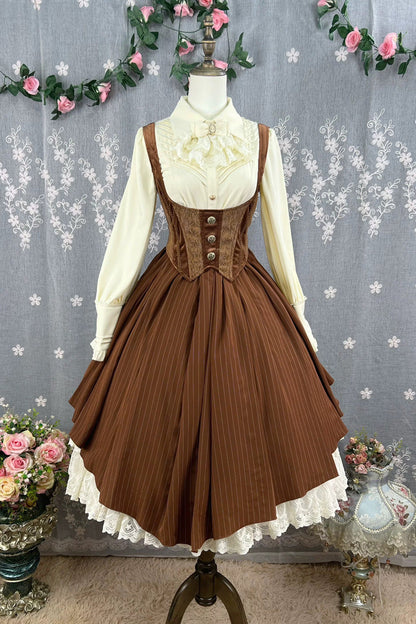 Lolita JSK Dress - Dreamlike Realm, 13 Colors, Ruffled, Printed, Embroidered - S Brown(Long) / M Brown(Long) / L Brown(Long) option
