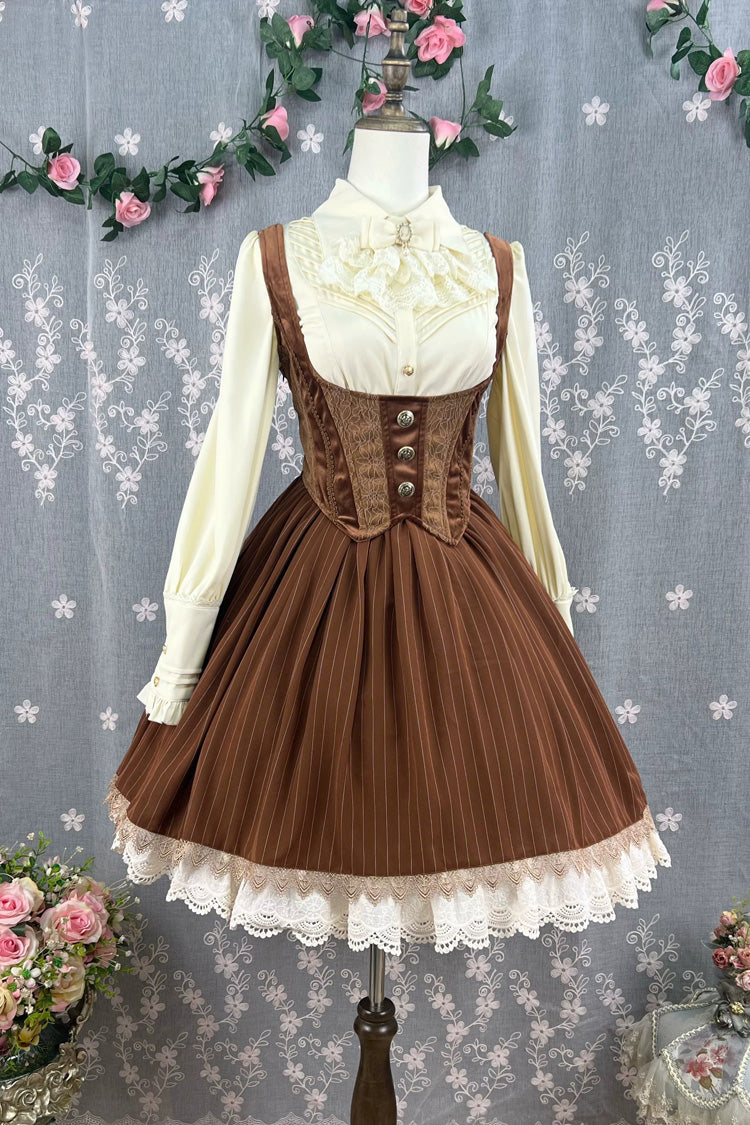 Lolita JSK Dress - Dreamlike Realm, 13 Colors, Ruffled, Printed, Embroidered - S Brown(Short) / M Brown(Short) / L Brown(Short) option