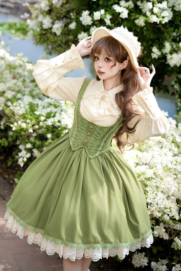 Lolita JSK Dress - Dreamlike Realm, 13 Colors, Ruffled, Printed, Embroidered - S Green(Short) / M Green(Short) / L Green(Short) option