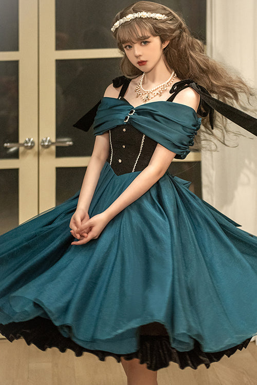 Lolita JSK Dress - Elegant Off The Shoulder Anna's, Green, High Waist, Sweet Style - additional product view 2