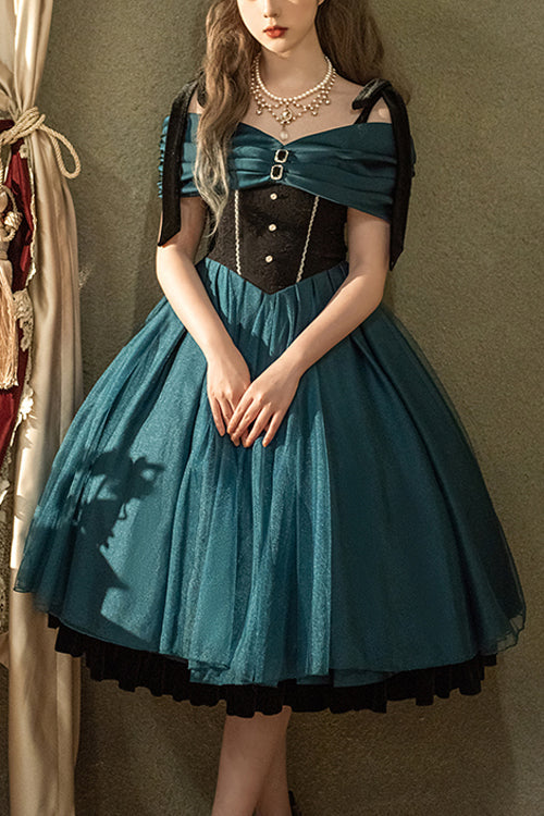 Lolita JSK Dress - Elegant Off The Shoulder Anna's, Green, High Waist, Sweet Style - main product image
