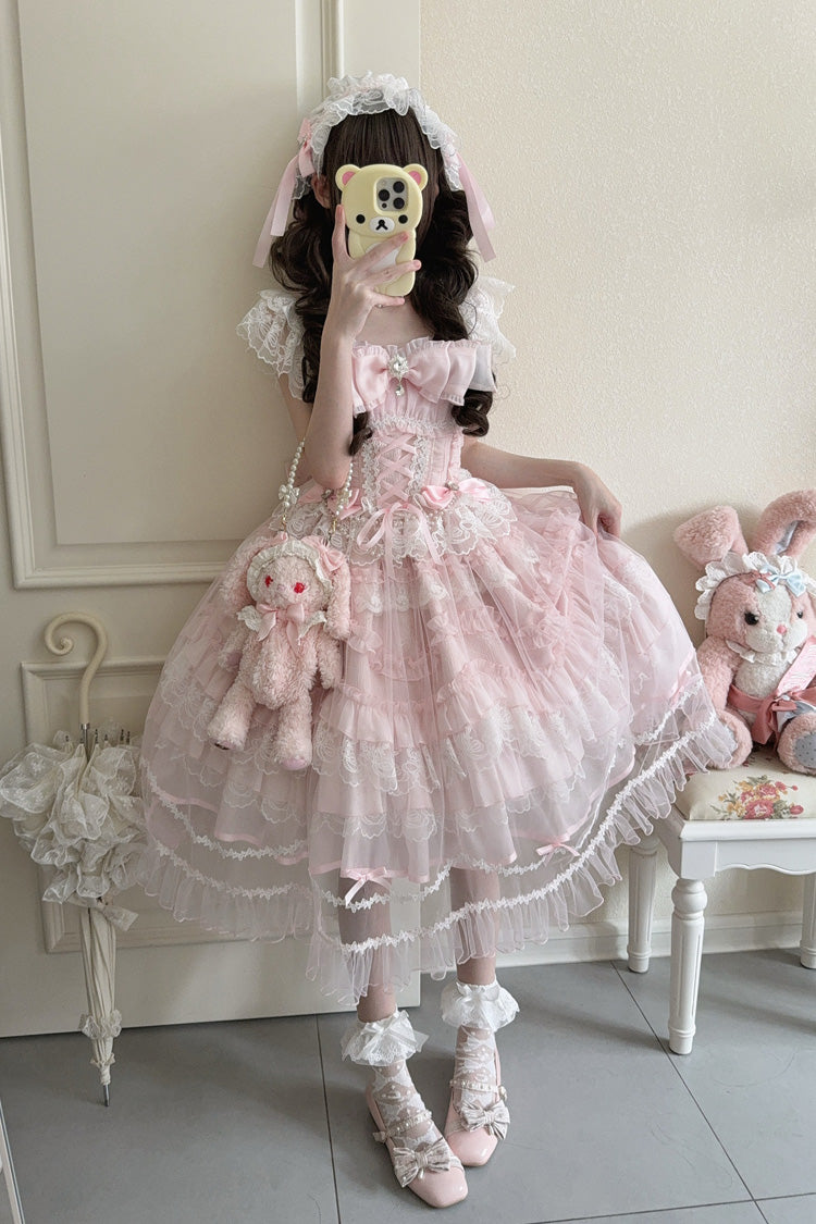 Lolita JSK Dress - Eternal Vow, Pink, Lace-Up, Sweet Style, Bow Detail - additional product view 2