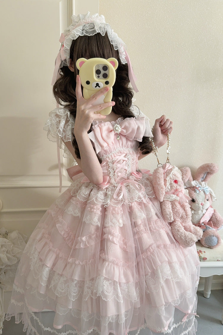 Lolita JSK Dress - Eternal Vow, Pink, Lace-Up, Sweet Style, Bow Detail - additional product view 4