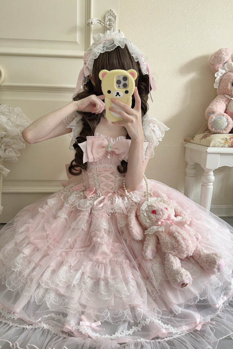 Lolita JSK Dress - Eternal Vow, Pink, Lace-Up, Sweet Style, Bow Detail - additional product view 9