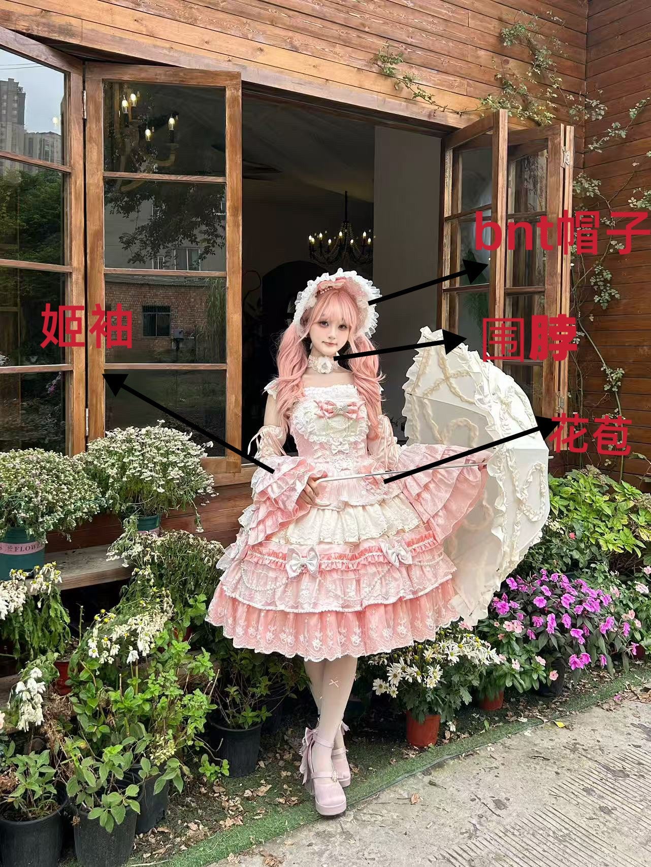 Lolita JSK Dress - Falling Sakura, Pink, Plus Size, Ruffled, Layered - additional product view 5