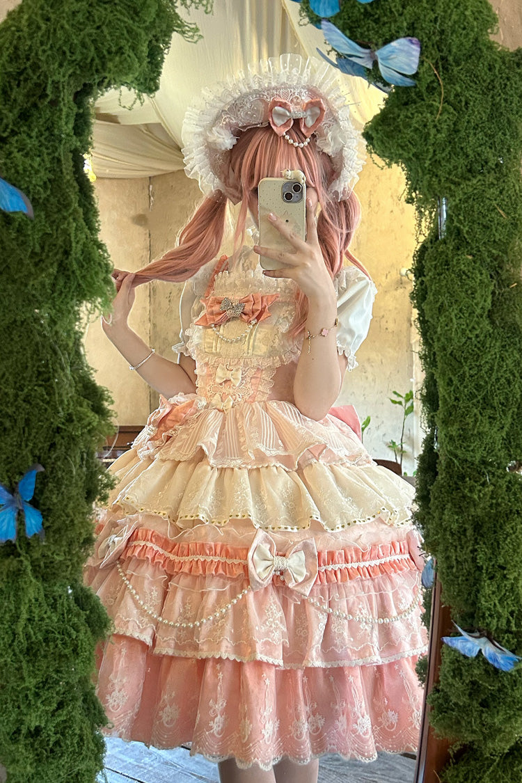 Lolita JSK Dress - Falling Sakura, Pink, Plus Size, Ruffled, Layered - additional product view 6