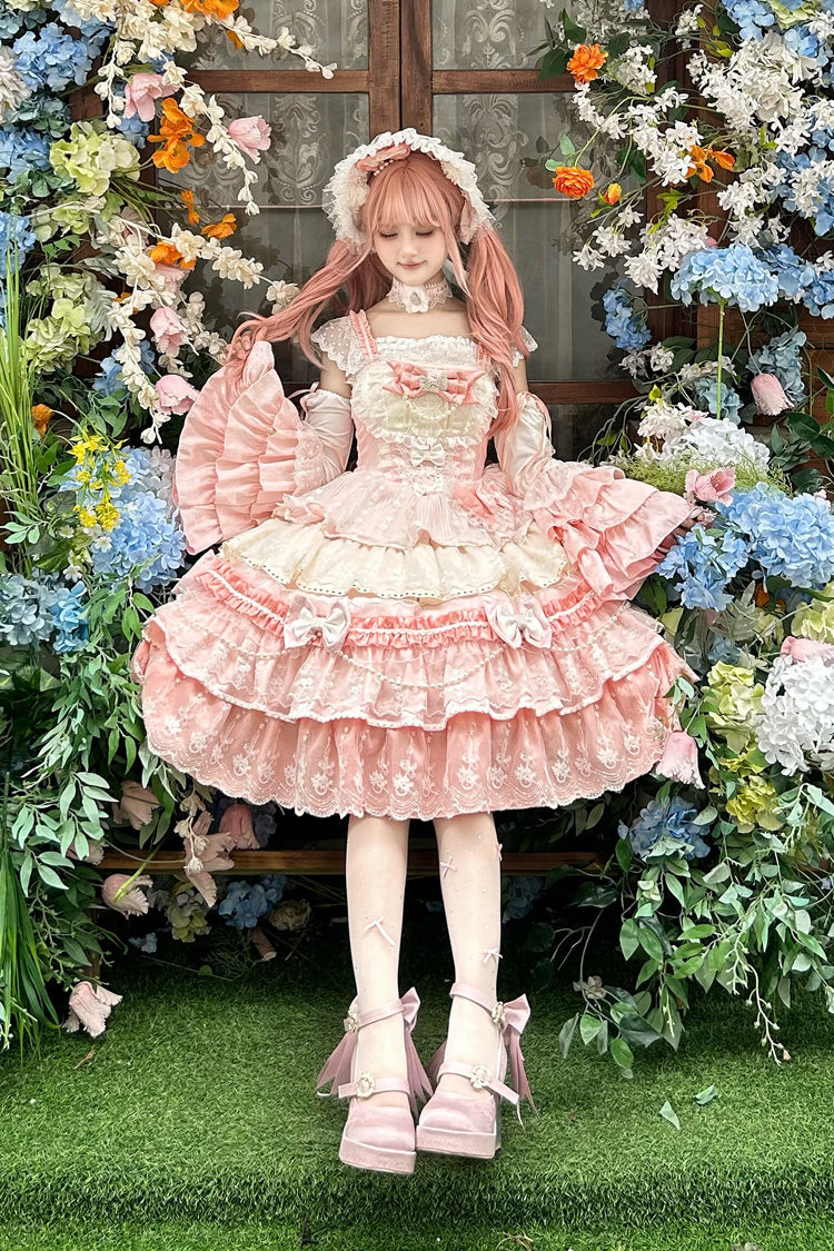 Lolita JSK Dress - Falling Sakura, Pink, Plus Size, Ruffled, Layered - main product image