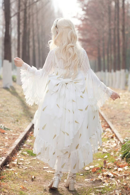Lolita JSK Dress - Feather Snowflake Embroidery, 3 Colors, Bow Detail, Ruffled, Printed - additional product view 4
