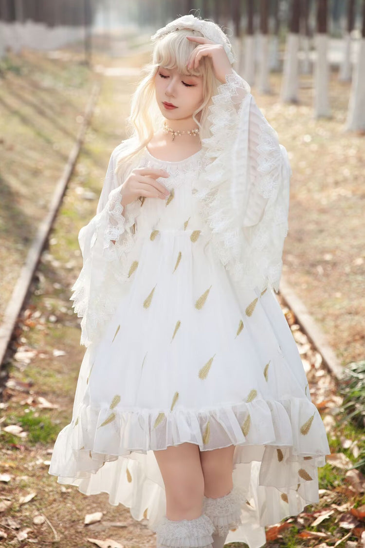 Lolita JSK Dress - Feather Snowflake Embroidery, 3 Colors, Bow Detail, Ruffled, Printed - additional product view 5