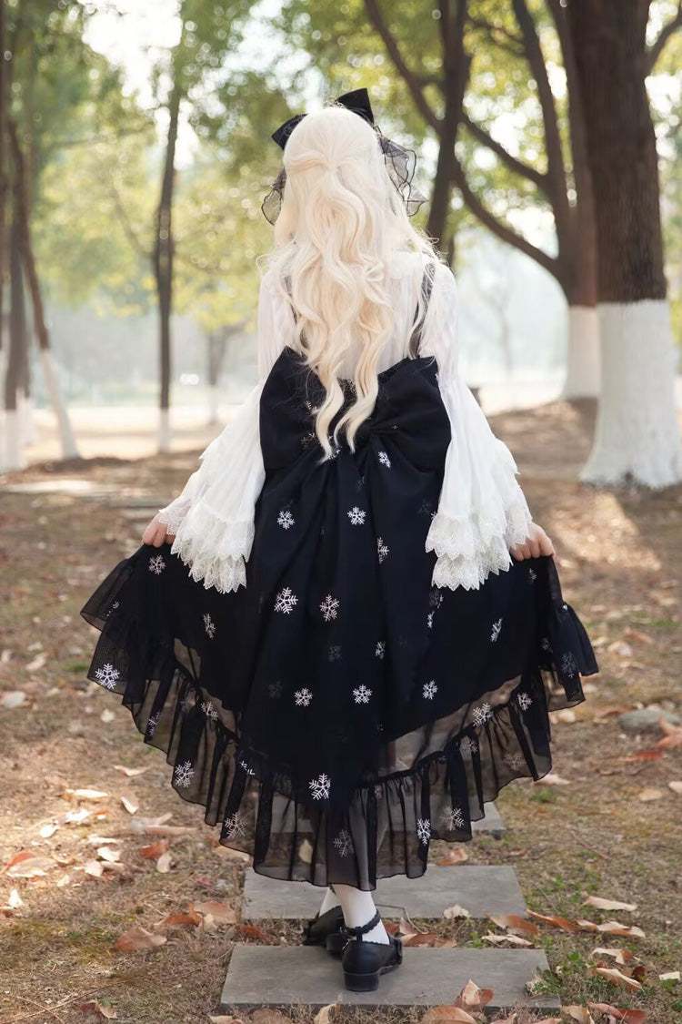 Lolita JSK Dress - Feather Snowflake Embroidery, 3 Colors, Bow Detail, Ruffled, Printed - additional product view 8