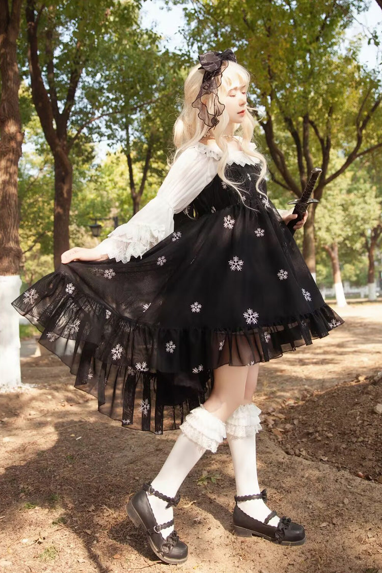 Lolita JSK Dress - Feather Snowflake Embroidery, 3 Colors, Bow Detail, Ruffled, Printed - additional product view 10