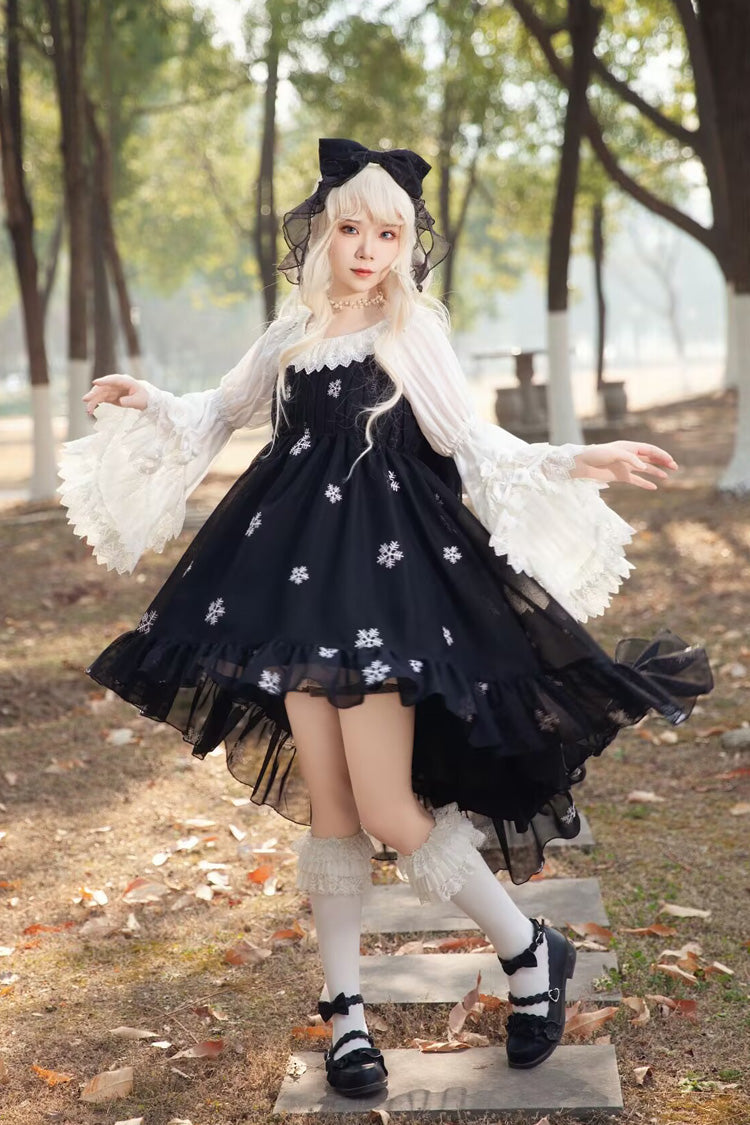 Lolita JSK Dress - Feather Snowflake Embroidery, 3 Colors, Bow Detail, Ruffled, Printed - additional product view 11