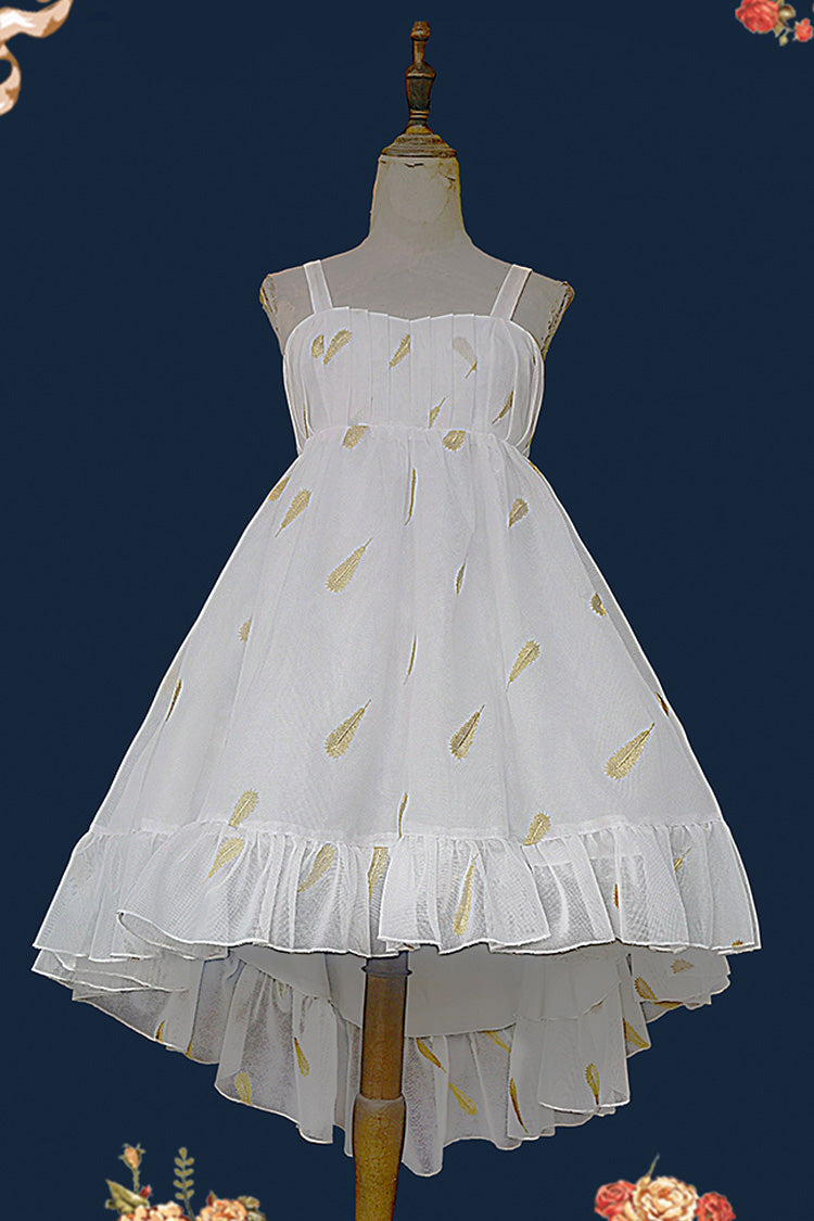 Lolita JSK Dress - Feather Snowflake Embroidery, 3 Colors, Bow Detail, Ruffled, Printed - additional product view 12