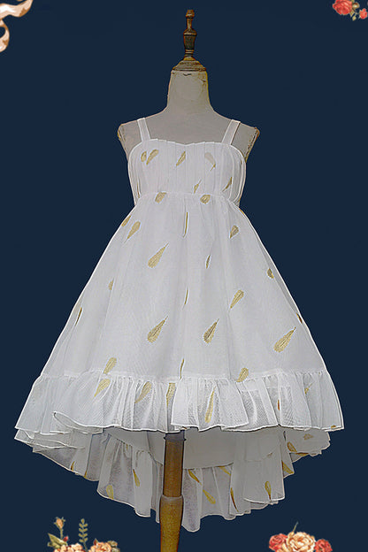 Lolita JSK Dress - Feather Snowflake Embroidery, 3 Colors, Bow Detail, Ruffled, Printed - additional product view 12