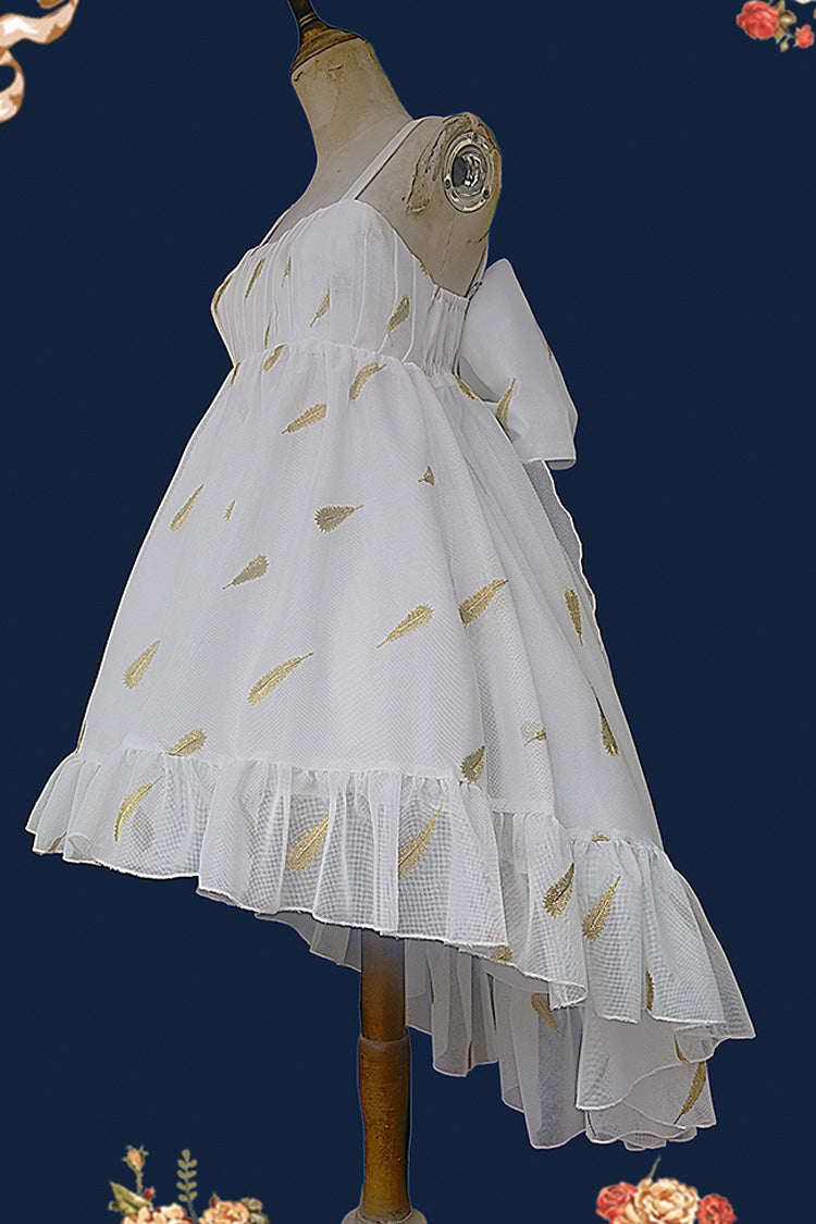 Lolita JSK Dress - Feather Snowflake Embroidery, 3 Colors, Bow Detail, Ruffled, Printed - additional product view 13