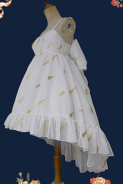 Lolita JSK Dress - Feather Snowflake Embroidery, 3 Colors, Bow Detail, Ruffled, Printed - additional product view 13