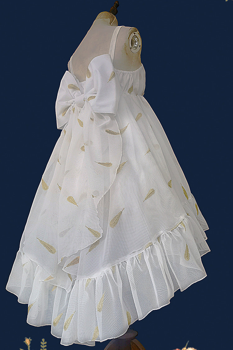 Lolita JSK Dress - Feather Snowflake Embroidery, 3 Colors, Bow Detail, Ruffled, Printed - additional product view 14