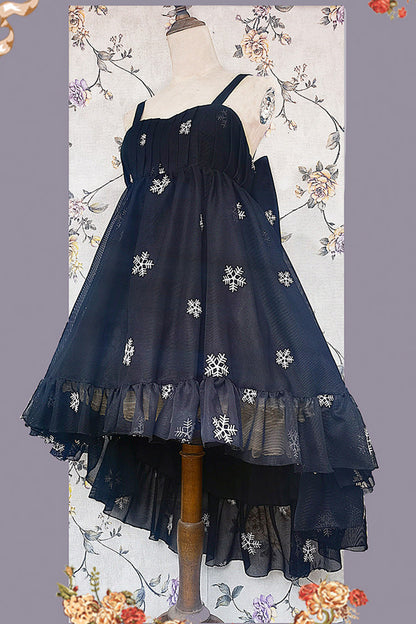 Lolita JSK Dress - Feather Snowflake Embroidery, 3 Colors, Bow Detail, Ruffled, Printed - additional product view 17