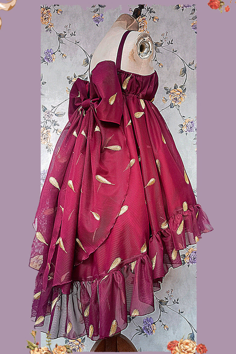 Lolita JSK Dress - Feather Snowflake Embroidery, 3 Colors, Bow Detail, Ruffled, Printed - additional product view 20