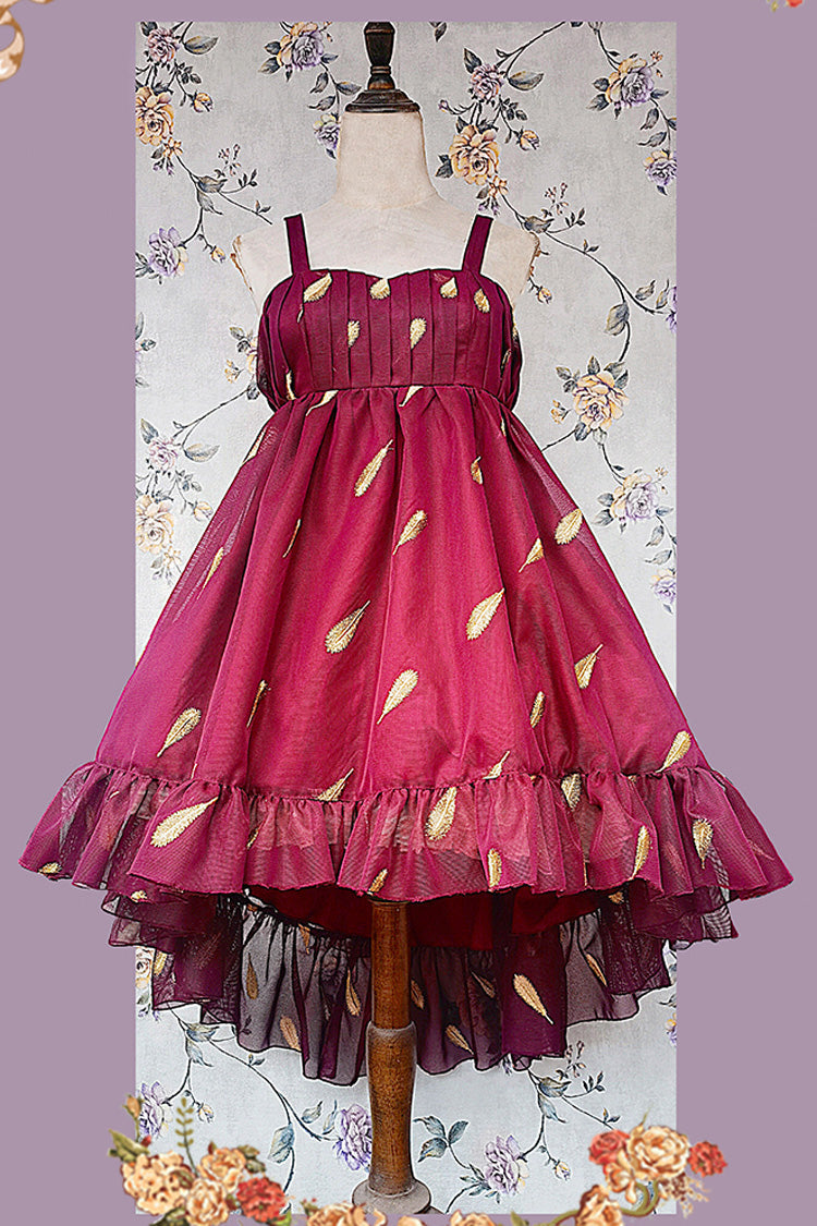 Lolita JSK Dress - Feather Snowflake Embroidery, 3 Colors, Bow Detail, Ruffled, Printed - M Red / L Red option