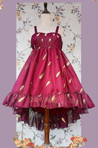 Lolita JSK Dress - Feather Snowflake Embroidery, 3 Colors, Bow Detail, Ruffled, Printed - M Red / L Red option